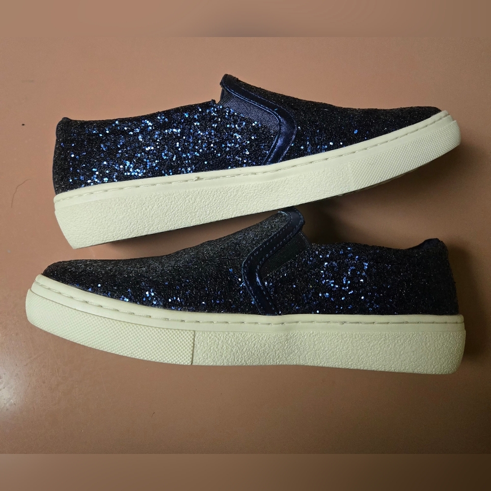 New! Skechers Air Cooled Memory Foam Navy Blue Glitter Slip On Shoes 7 - Picture 8 of 14